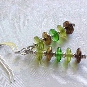 B2G1 Rain Forest Woodland Lush Green Brown Minimalist Czech Glass Bead Earrings